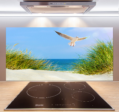 Rivestimento parete cucina con decorazione raffigurante un gabbiano sulla spiaggia