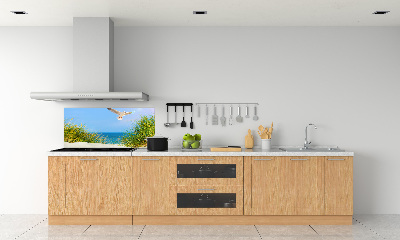 Rivestimento parete cucina con decorazione raffigurante un gabbiano sulla spiaggia