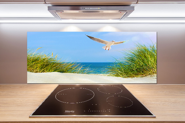 Rivestimento parete cucina con decorazione raffigurante un gabbiano sulla spiaggia