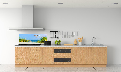 Rivestimento parete cucina con decorazione raffigurante un gabbiano sulla spiaggia