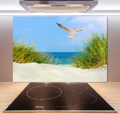 Rivestimento parete cucina con decorazione raffigurante un gabbiano sulla spiaggia