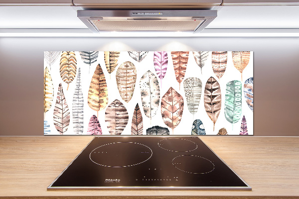 Rivestimento parete cucina con motivo di piume colorate