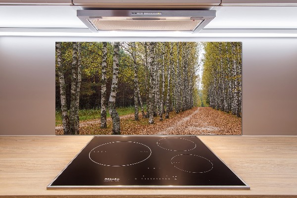 Pannello paraschizzi cucina con decorazione Viale delle betulle