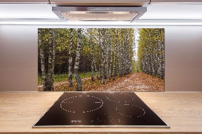 Pannello paraschizzi cucina con decorazione Viale delle betulle