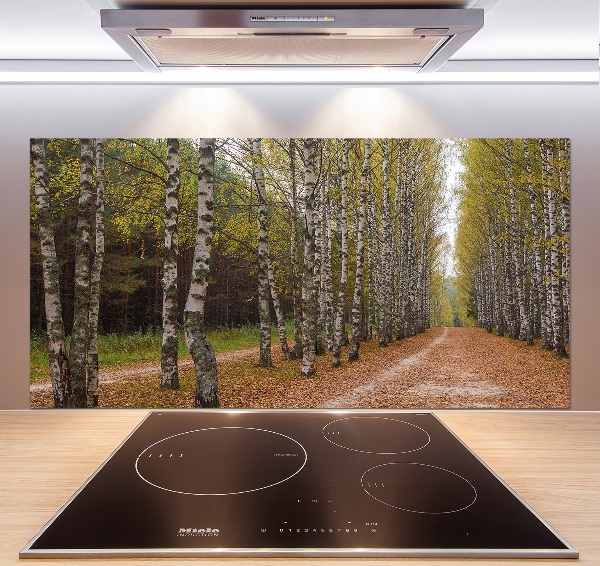 Pannello paraschizzi cucina con decorazione Viale delle betulle