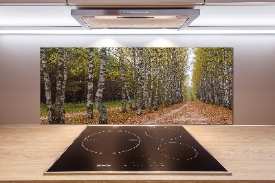 Pannello paraschizzi cucina con decorazione Viale delle betulle