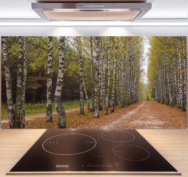 Pannello paraschizzi cucina con decorazione Viale delle betulle