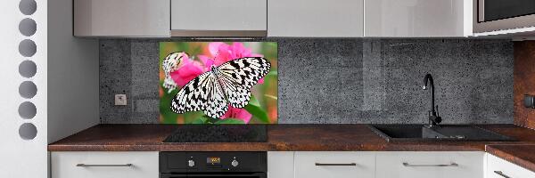 Pannello retrocucina con decorazione raffigurante una farfalla su un fiore