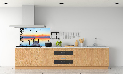 Pannello paraschizzi cucina con stampa raffigurante un molo sul lago