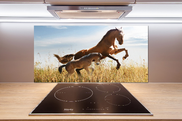 Rivestimento parete cucina con stampa raffigurante una giumenta con il suo puledro