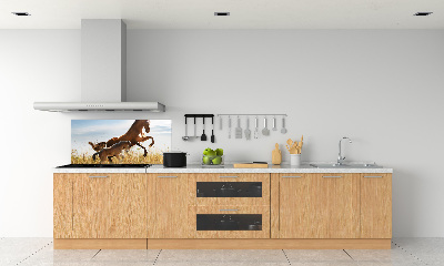 Rivestimento parete cucina con stampa raffigurante una giumenta con il suo puledro