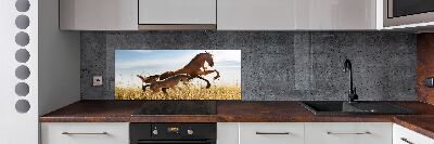 Rivestimento parete cucina con stampa raffigurante una giumenta con il suo puledro