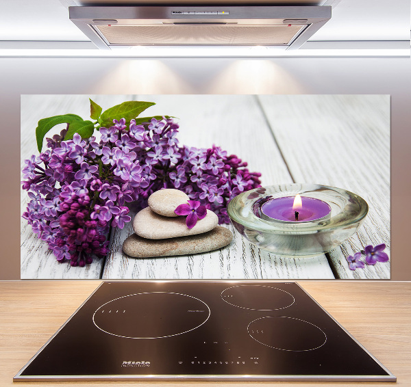 Pannello retrocucina con motivo pietre lilla in stile zen