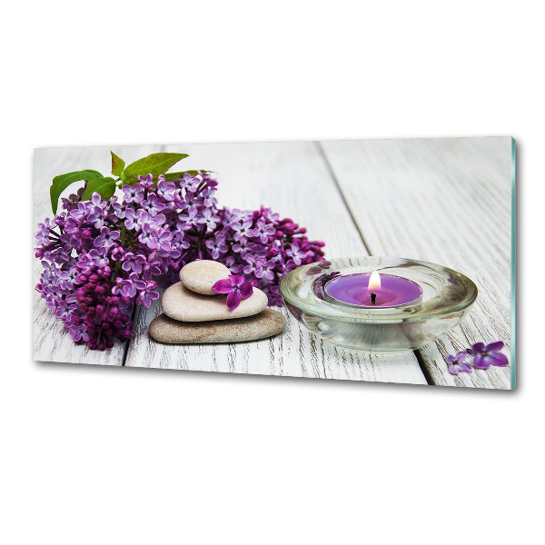 Pannello retrocucina con motivo pietre lilla in stile zen