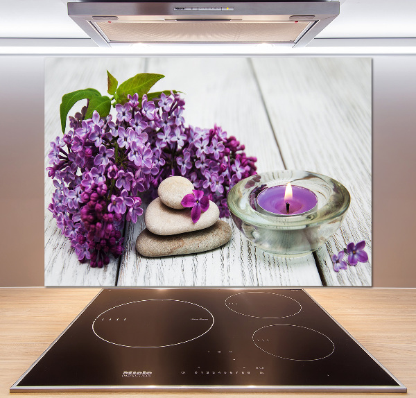 Pannello retrocucina con motivo pietre lilla in stile zen