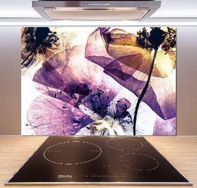 Rivestimento parete cucina con motivo papaveri secchi