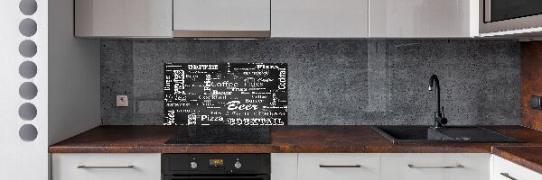 Rivestimento parete cucina con stampa a tema 'Menù del ristorante' per decorare la cucina