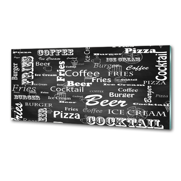 Rivestimento parete cucina con stampa a tema 'Menù del ristorante' per decorare la cucina