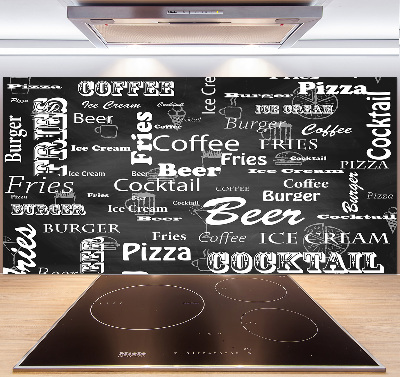 Rivestimento parete cucina con stampa a tema 'Menù del ristorante' per decorare la cucina