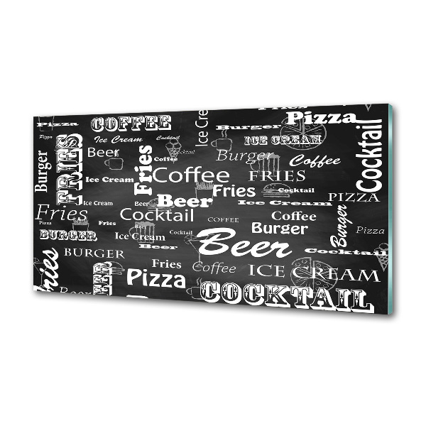 Rivestimento parete cucina con stampa a tema 'Menù del ristorante' per decorare la cucina