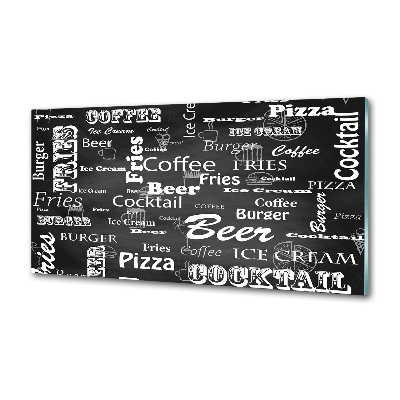 Rivestimento parete cucina con stampa a tema 'Menù del ristorante' per decorare la cucina