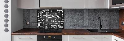 Rivestimento parete cucina con stampa a tema 'Menù del ristorante' per decorare la cucina