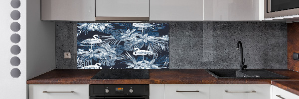 Pannello retrocucina con motivo di fenicotteri e piante