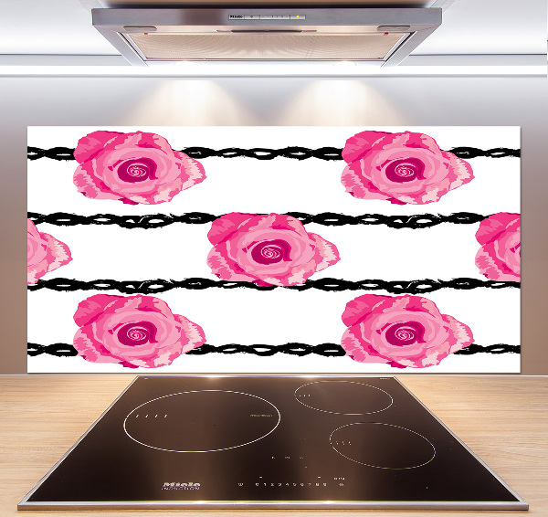Rivestimento parete cucina con motivo a rose