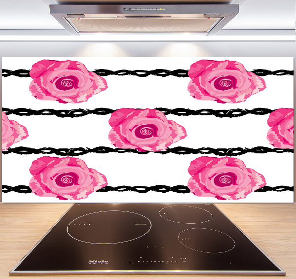 Rivestimento parete cucina con motivo a rose
