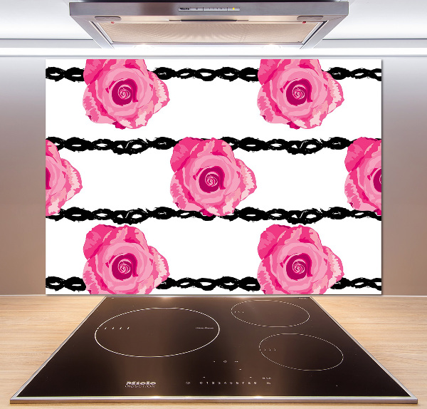 Rivestimento parete cucina con motivo a rose