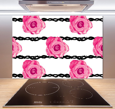 Rivestimento parete cucina con motivo a rose