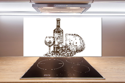 Pannello retrocucina con motivo a tema vino e stuzzichini