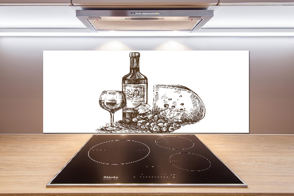 Pannello retrocucina con motivo a tema vino e stuzzichini