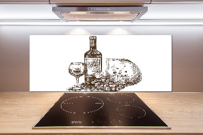 Pannello retrocucina con motivo a tema vino e stuzzichini