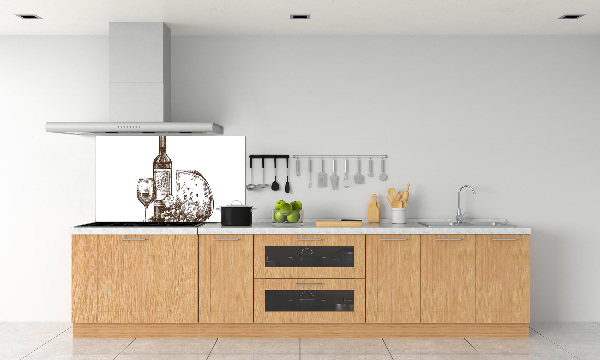 Pannello retrocucina con motivo a tema vino e stuzzichini