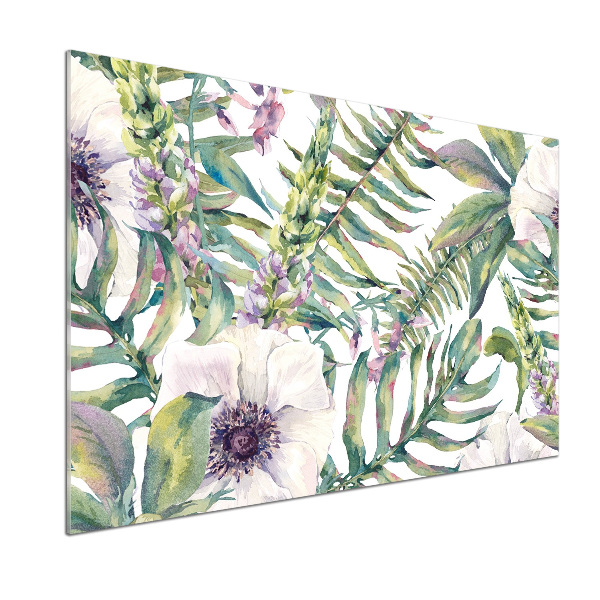 Pannello paraschizzi cucina con motivo di felci e fiori