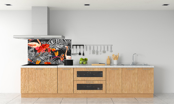 Rivestimento parete cucina con motivo di fenicotteri e fiori