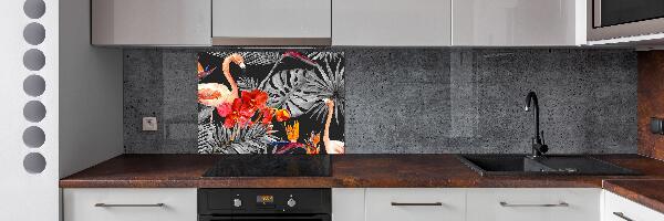 Rivestimento parete cucina con motivo di fenicotteri e fiori