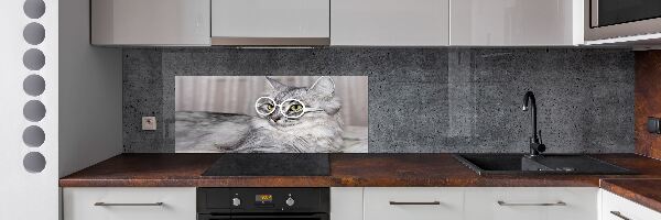 Rivestimento parete cucina con motivo di gatto con gli occhiali