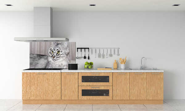 Rivestimento parete cucina con motivo di gatto con gli occhiali
