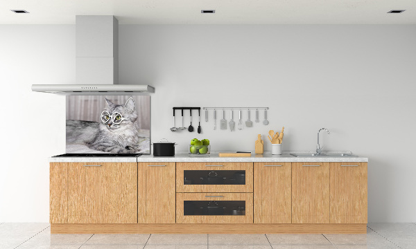 Rivestimento parete cucina con motivo di gatto con gli occhiali