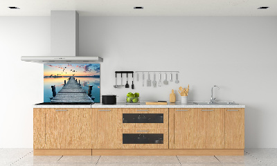 Pannello paraschizzi cucina con motivo a molo in legno