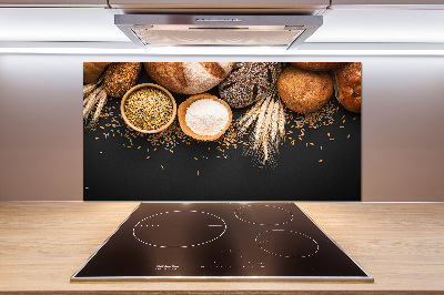 Pannello paraschizzi cucina con motivo pane e spighe di grano