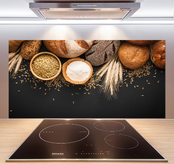 Pannello paraschizzi cucina con motivo pane e spighe di grano
