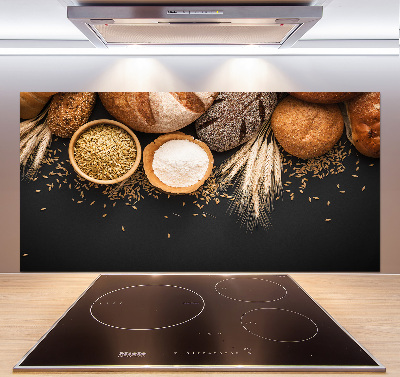 Pannello paraschizzi cucina con motivo pane e spighe di grano