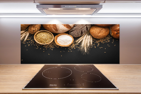 Pannello paraschizzi cucina con motivo pane e spighe di grano