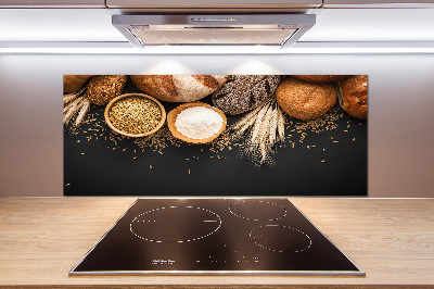 Pannello paraschizzi cucina con motivo pane e spighe di grano