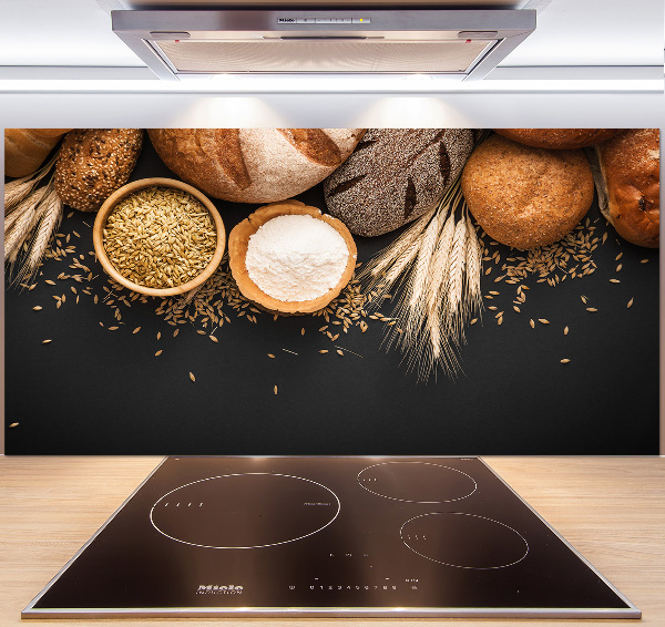 Pannello paraschizzi cucina con motivo pane e spighe di grano