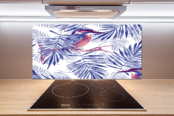 Rivestimento parete cucina con motivo di piante e uccelli