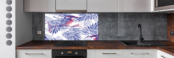 Rivestimento parete cucina con motivo di piante e uccelli